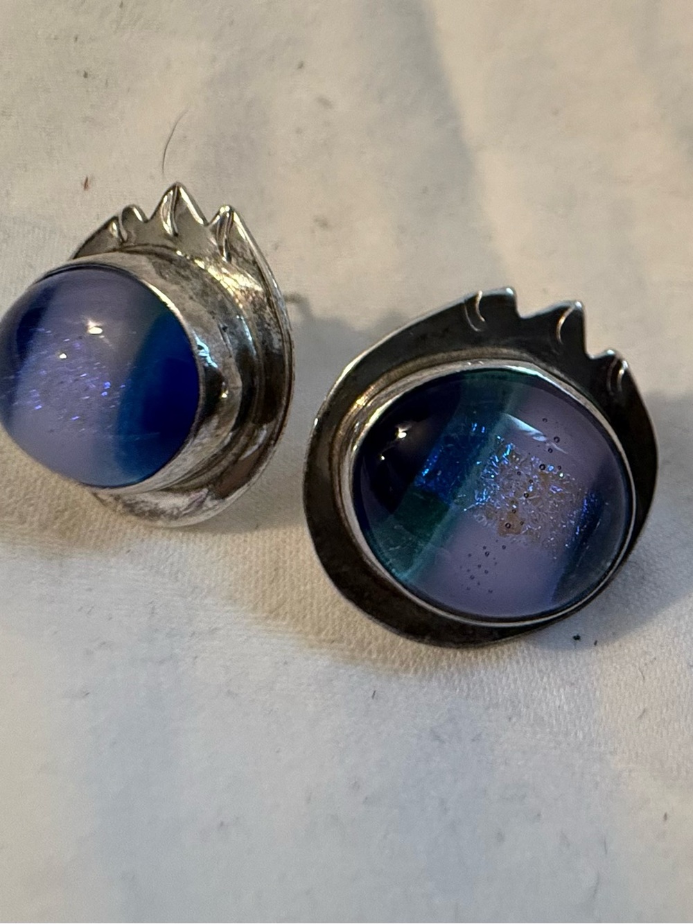 Handcrafted Blue Glass Sterling-Style Stud Earrings